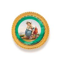 VICTORIAN, MICROMOSAIC AND MALACHITE BROOCH PENDANT
