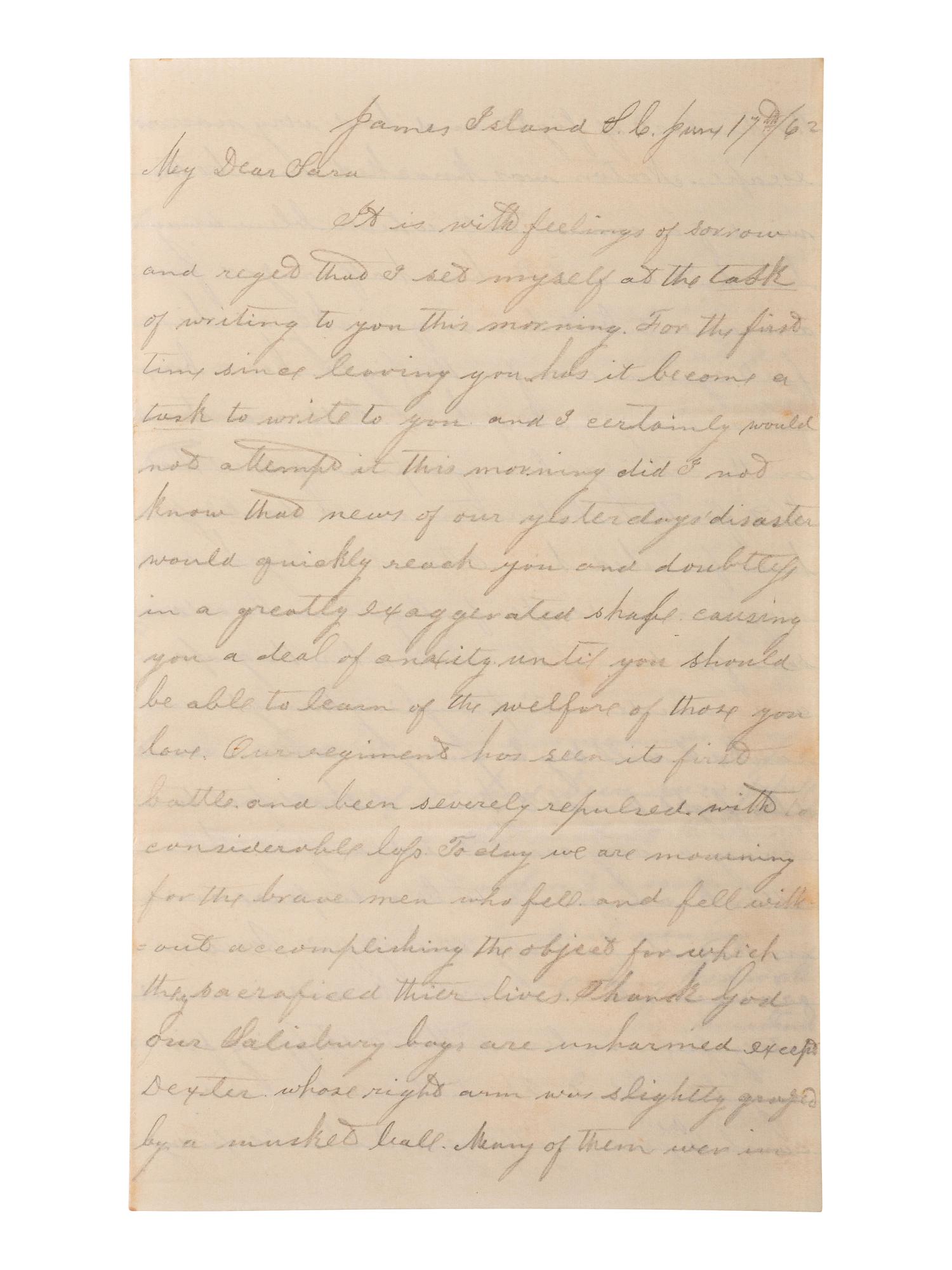 [CIVIL WAR]. War-date letters of Corporal Edwin J. Barden, 7th Regiment Connecticut Volunteer Infantry, combat soldier and later clerk at Headquarters Department of the South, Headquarters X Corps, and Headquarters US Army, Office of Chief Commissary.