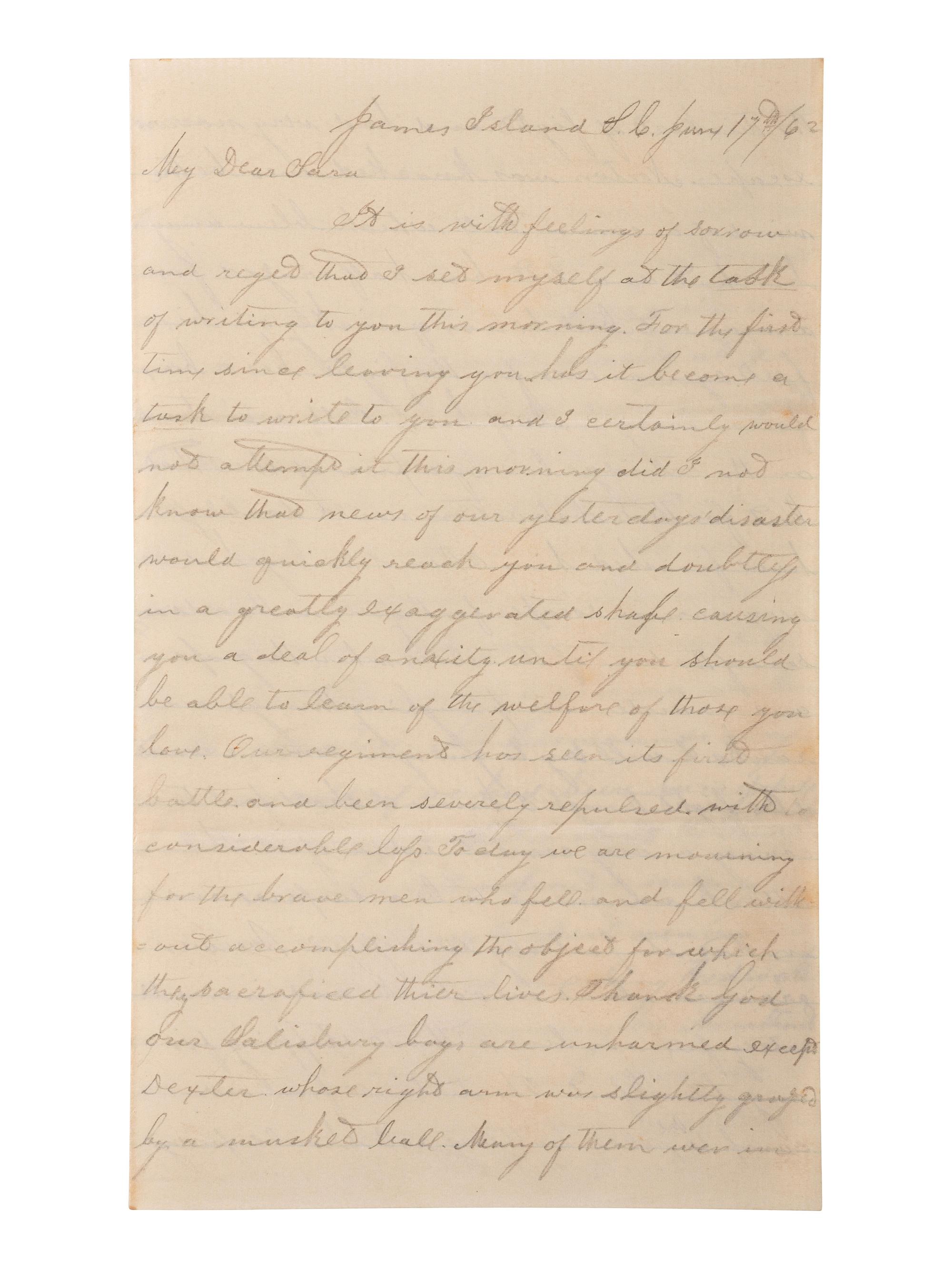 [CIVIL WAR]. War-date letters of Corporal Edwin J. Barden, 7th Regiment Connecticut Volunteer Infantry, combat soldier and later clerk at Headquarters Department of the South, Headquarters X Corps, and Headquarters US Army, Office of Chief Commissary.