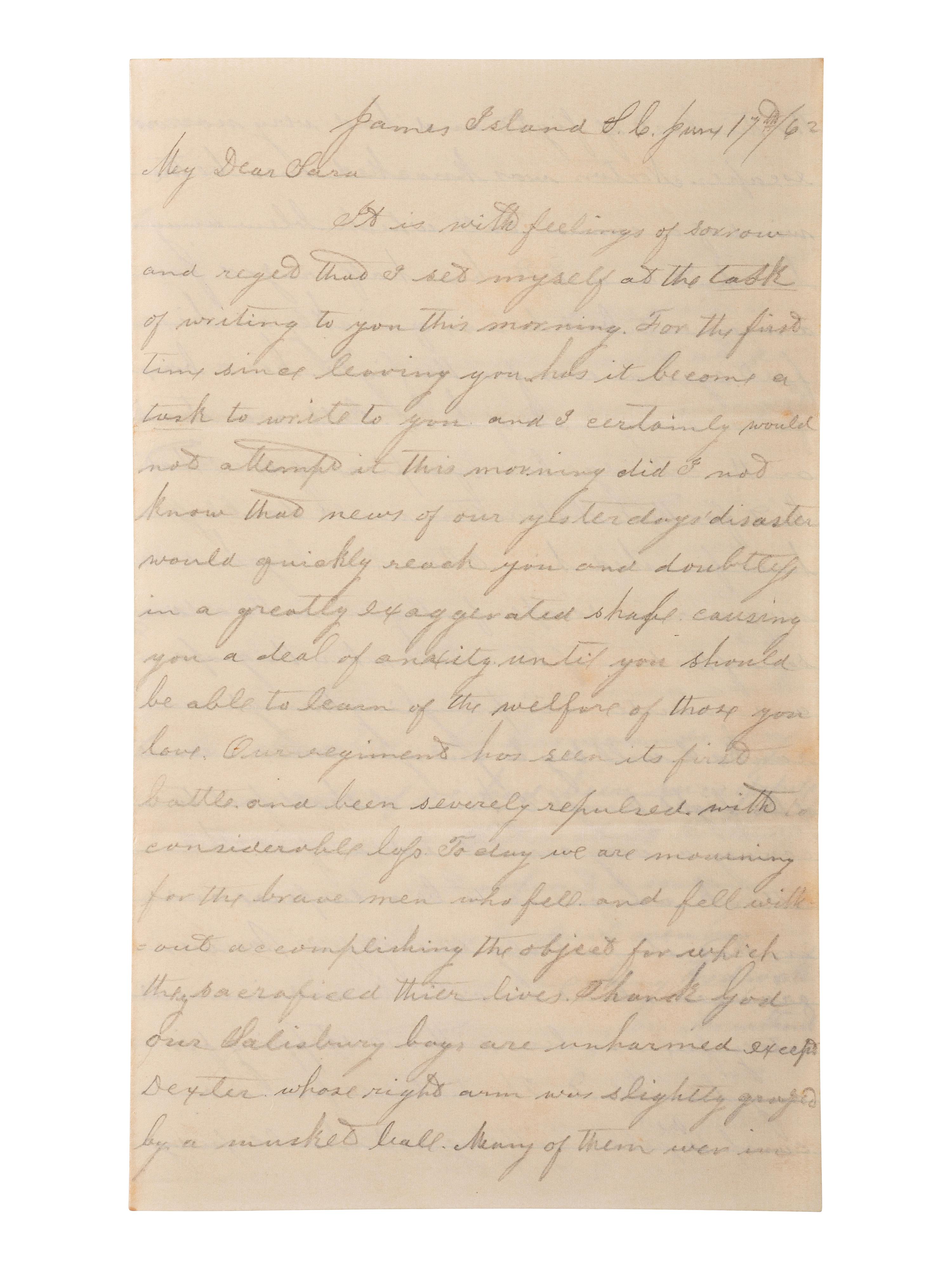 [CIVIL WAR]. War-date letters of Corporal Edwin J. Barden, 7th Regiment Connecticut Volunteer Infantry, combat soldier and later clerk at Headquarters Department of the South, Headquarters X Corps, and Headquarters US Army, Office of Chief Commissary.