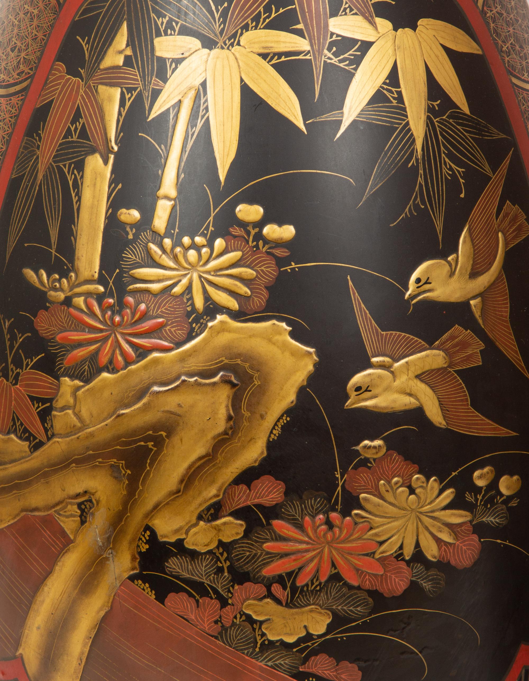 A Pair of Japanese Lacquered-Porcelain Baluster Vases