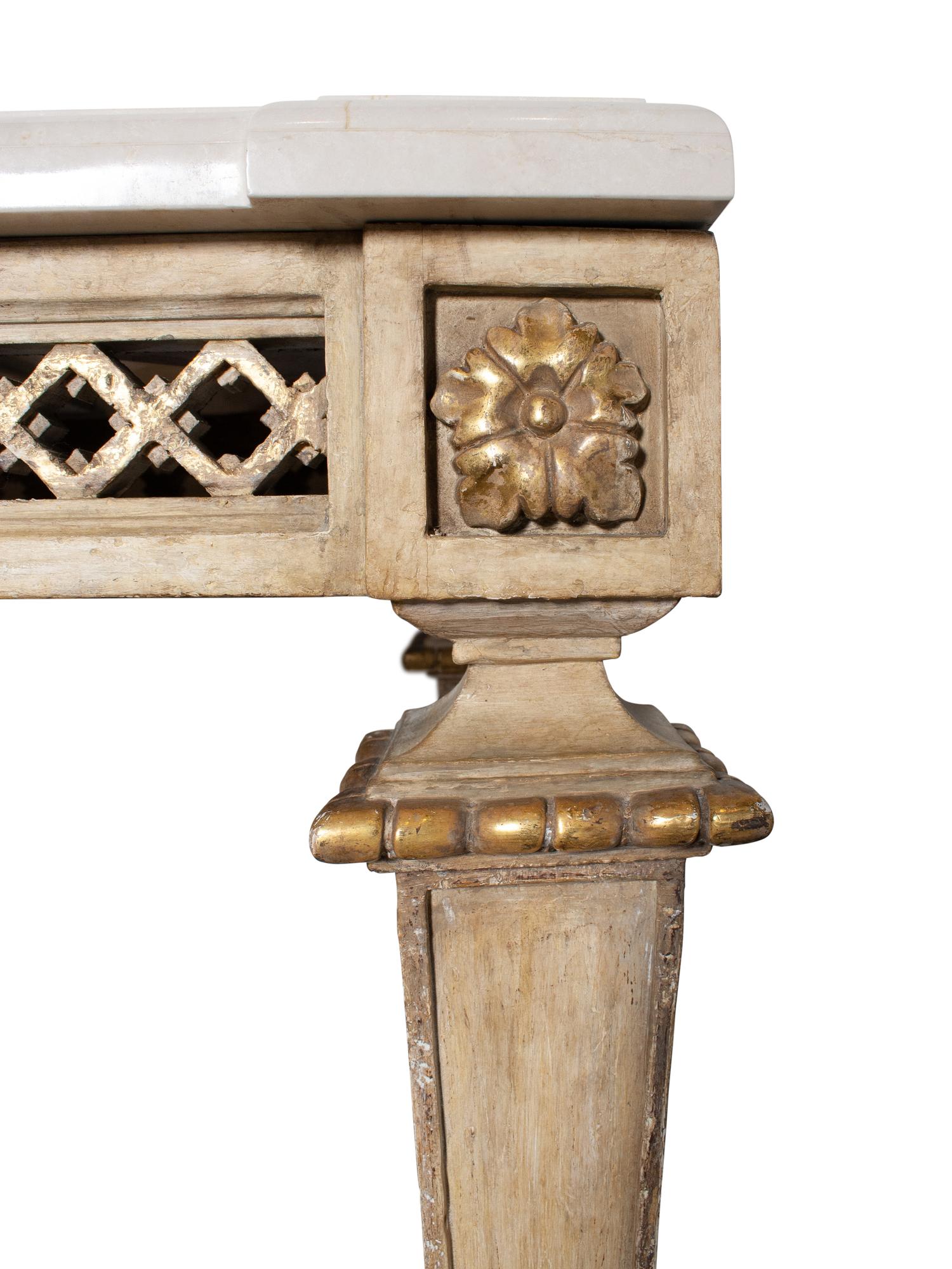 An Italian Style Carved Wood Marble-Top Console Table