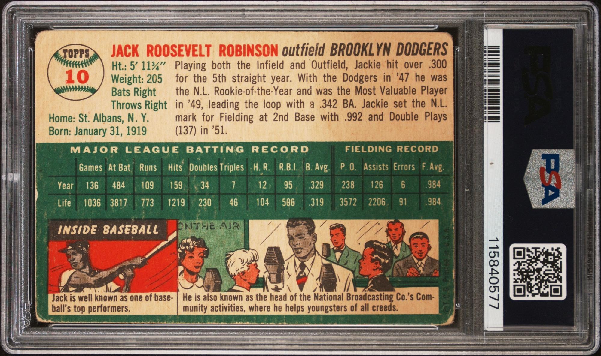 A 1954 Topps Jackie Robinson Baseball Card (PSA 2 GOOD)