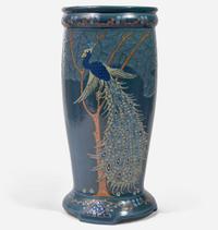 Frederick Hurten Rhead (British-American, 1880-1942) Peacock Umbrella Stand, Roseville Pottery, USA, circa 1908