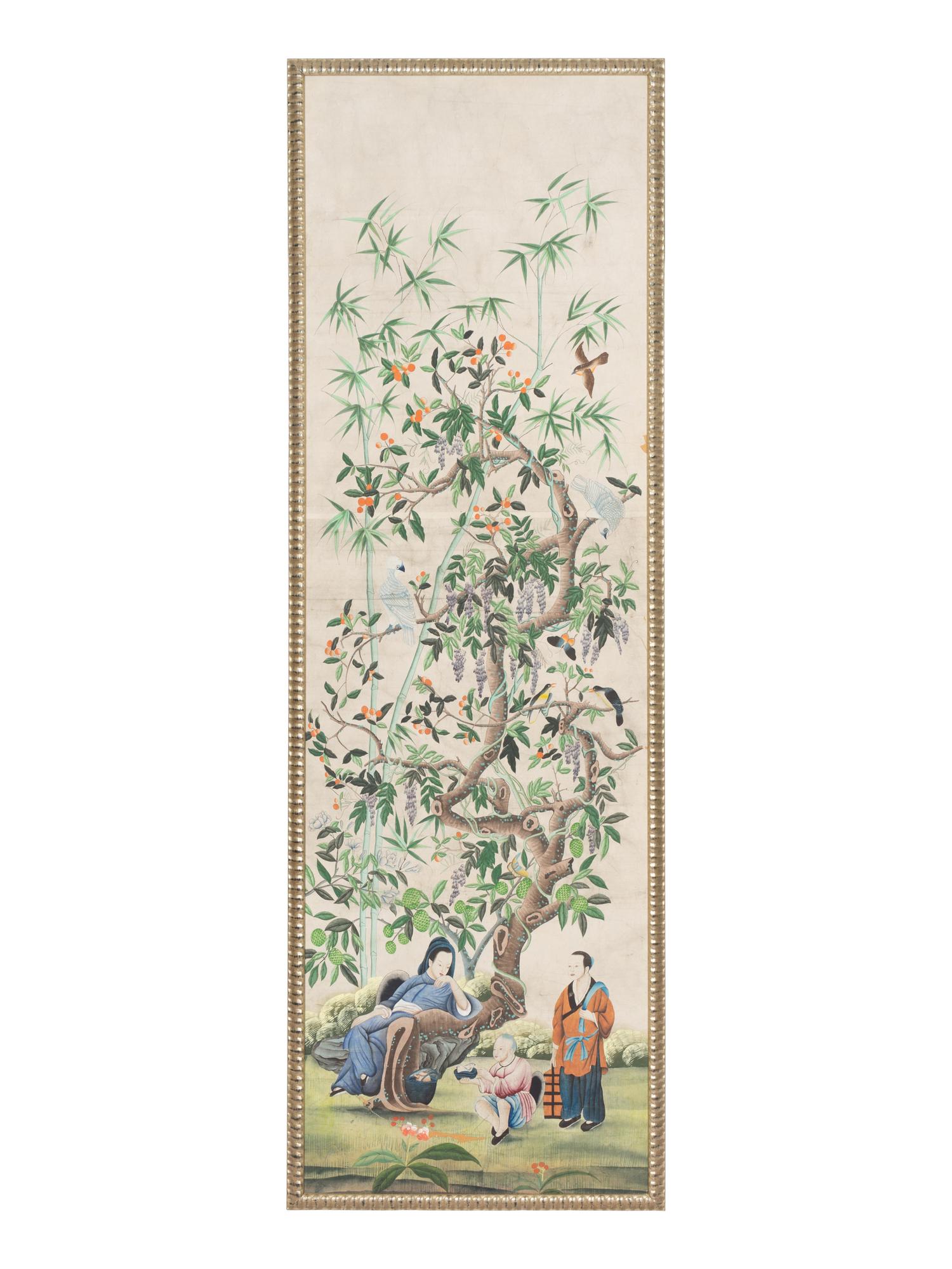 A Set of Four Large Chinese Export Hand-Painted Wallpaper Panels