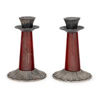 A Pair of Buccellati Silver and Hardstone Candlesticks