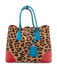 Prada Leopard Print Calf Hair and Ostrich Tote Bag