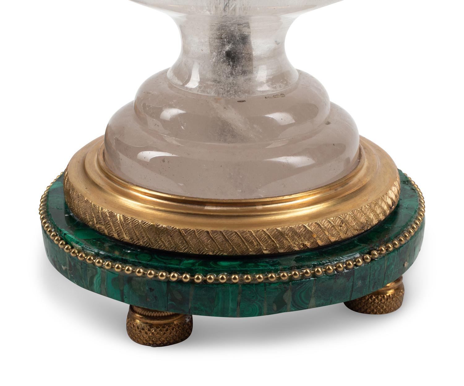 A Pair of Rock Crystal and Malachite Table Lamps