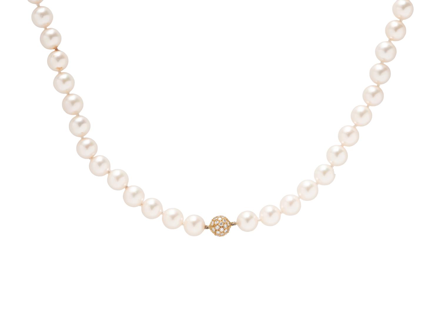 CULTURED PEARL AND DIAMOND NECKLACE