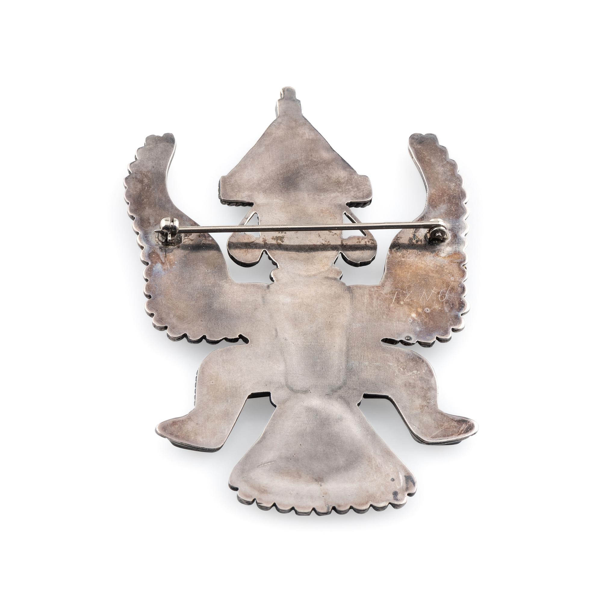 Zuni Silver and Mosaic Inlay Knifewing Pin / Brooch