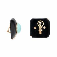 Onyx, Turquoise, and Yellow Gold Earrings