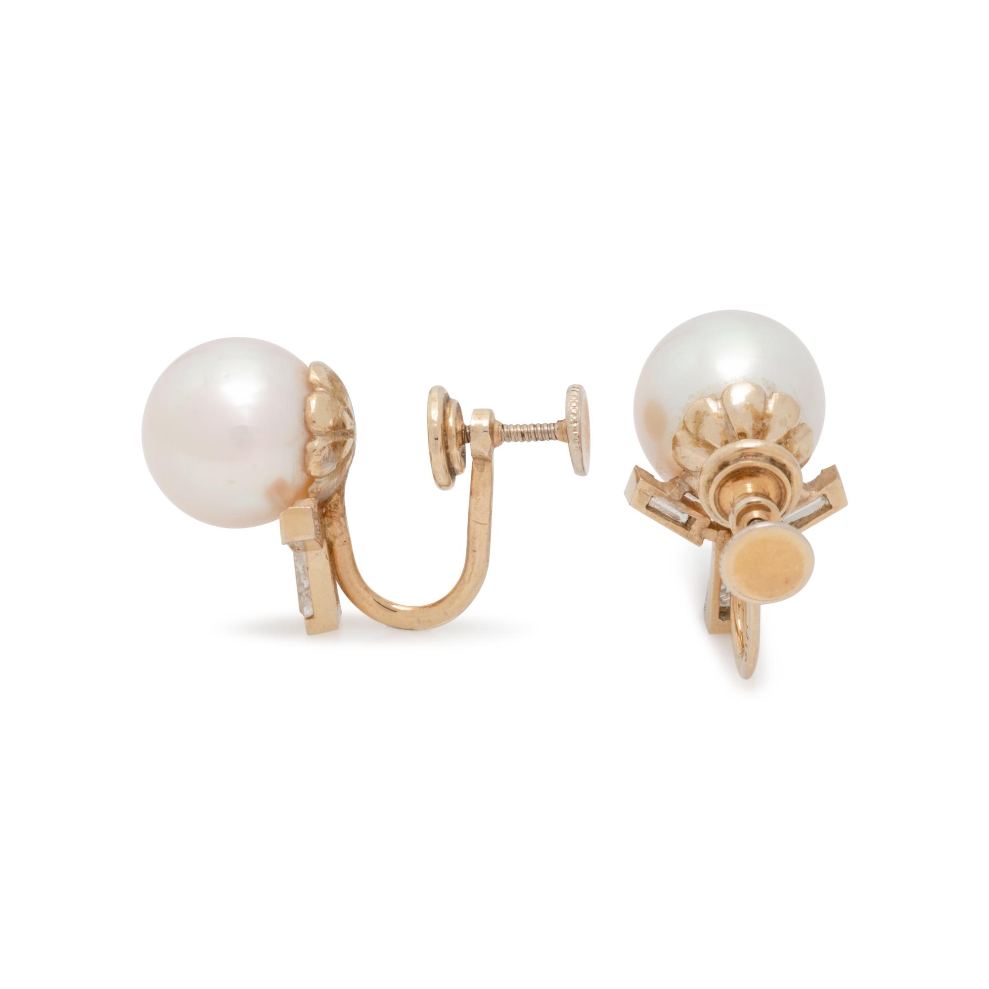 CULTURED PEARL AND DIAMOND EARCLIPS
