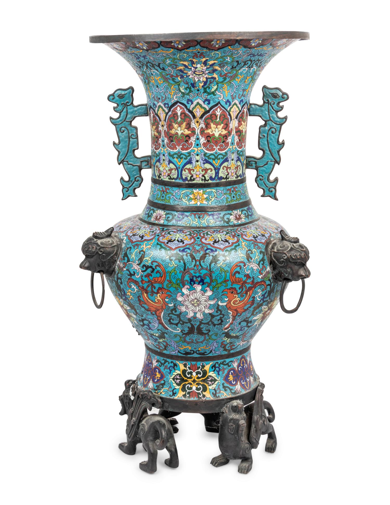 A Large Chinese Cloisonné Enamel Gu- Form Vase