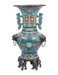 A Large Chinese Cloisonné Enamel Gu- Form Vase