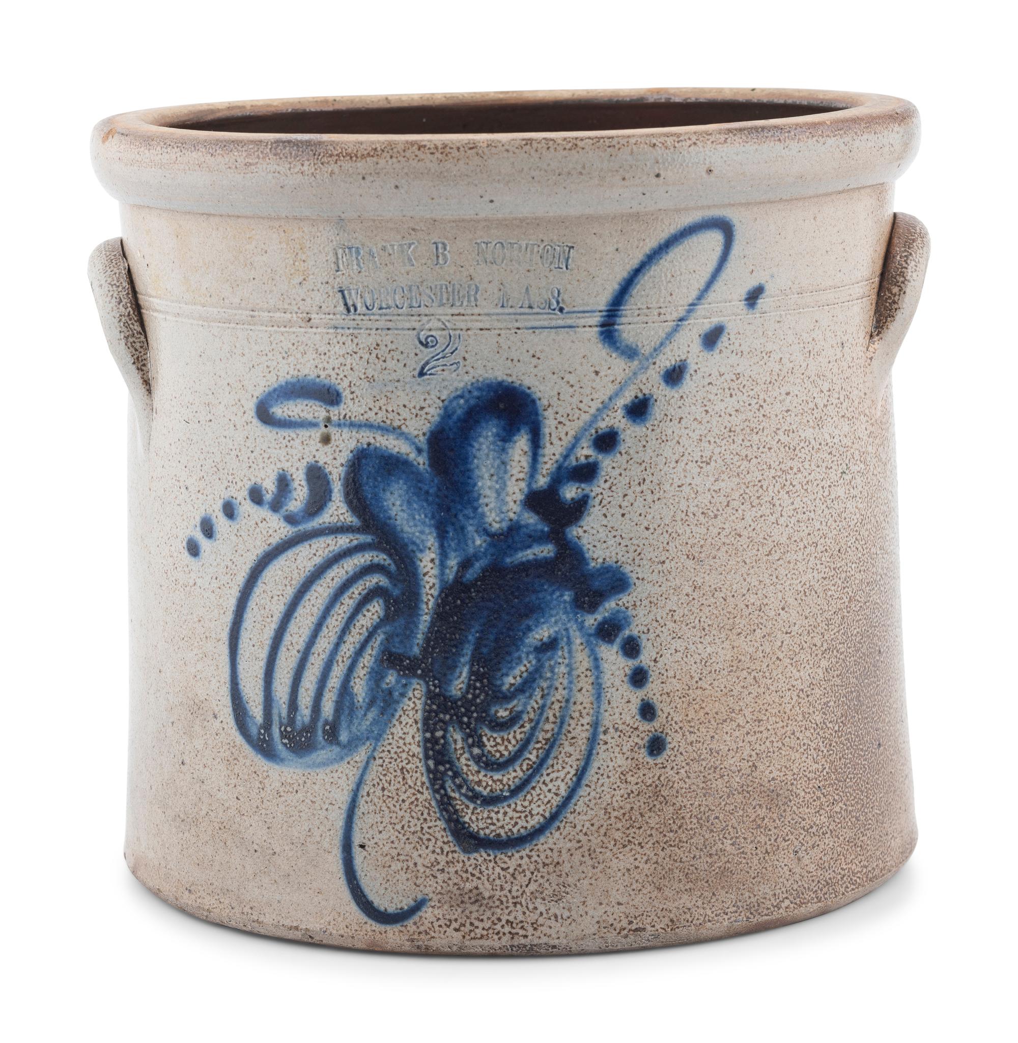 A Frank B. Norton & Co. Two-Gallon Cobalt Decorated Stoneware Crock