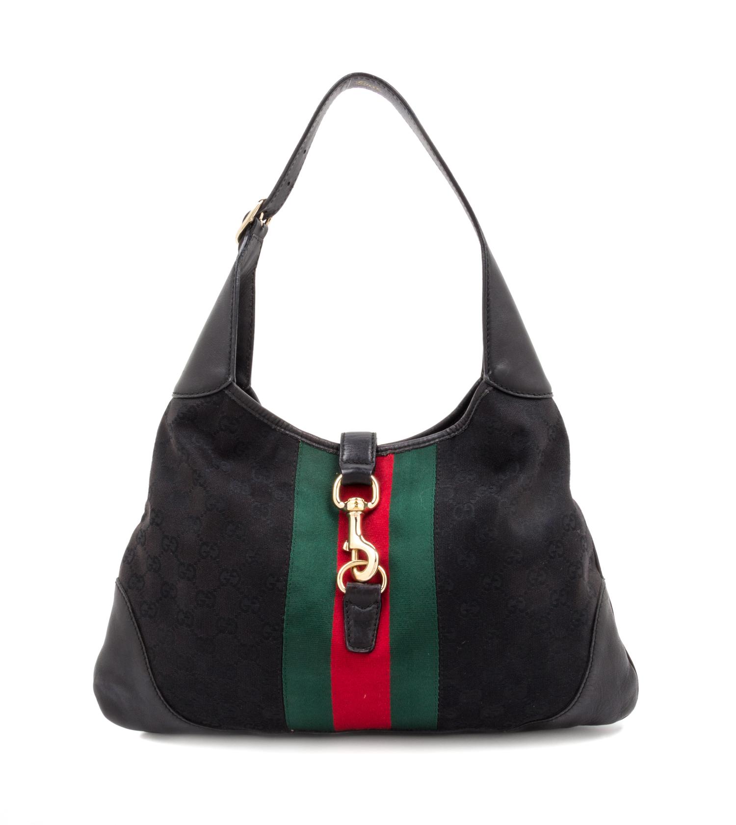 A Gucci Black Jackie Handbag, 15" x 10" x 3".