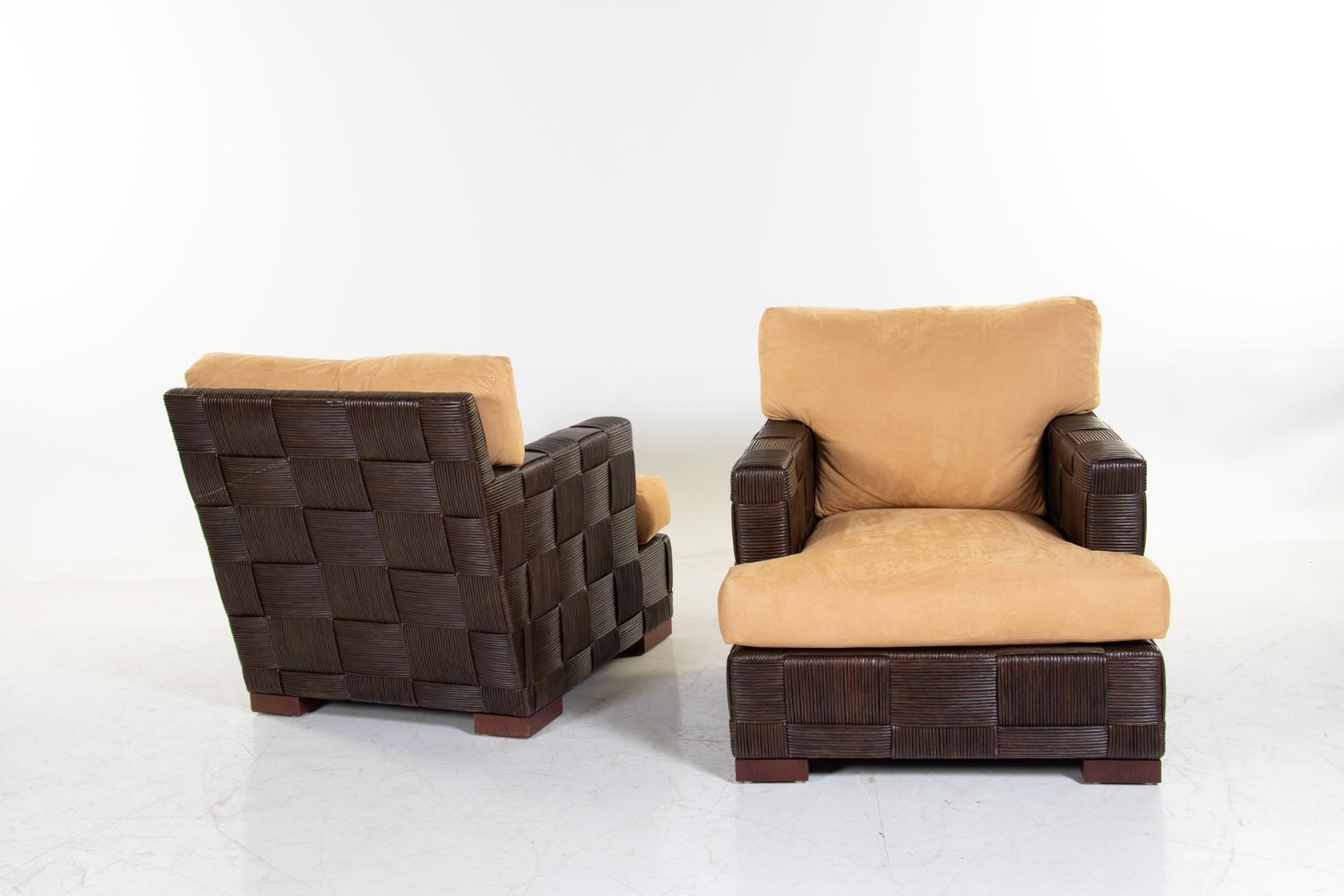 Pair of Block Island Lounge Chairs with Ottomans Donghia, Late 20th Century