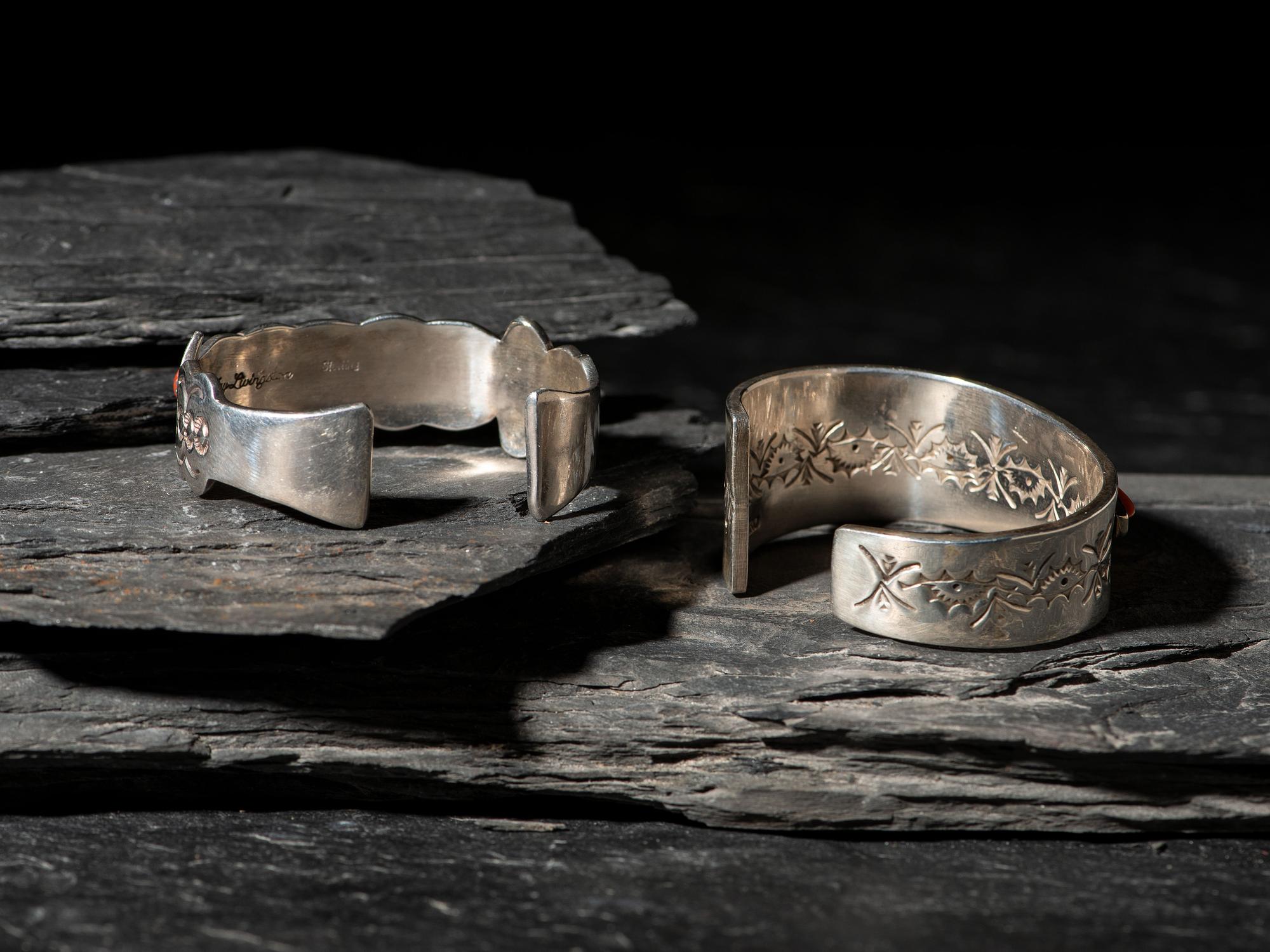 Sterling Silver and Coral Cuff Bracelets