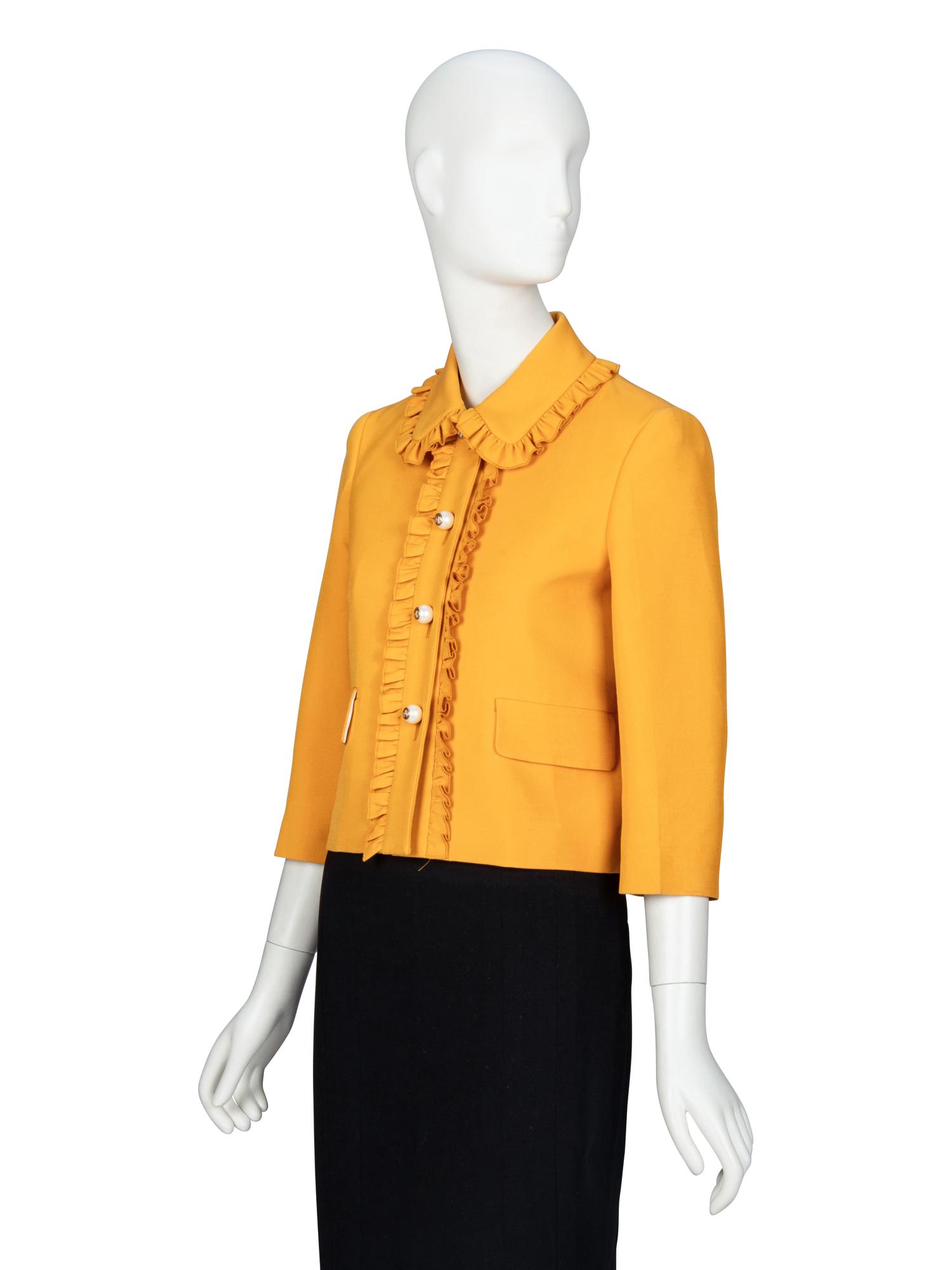 GUCCI, BOXY RUFFLE-TRIM MUSTARD JACKET