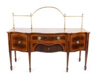 A Federal Inlaid Inlaid Mahogany Double Serpentine Sideboard with Brass Gallery — LATE 19TH CENTURY