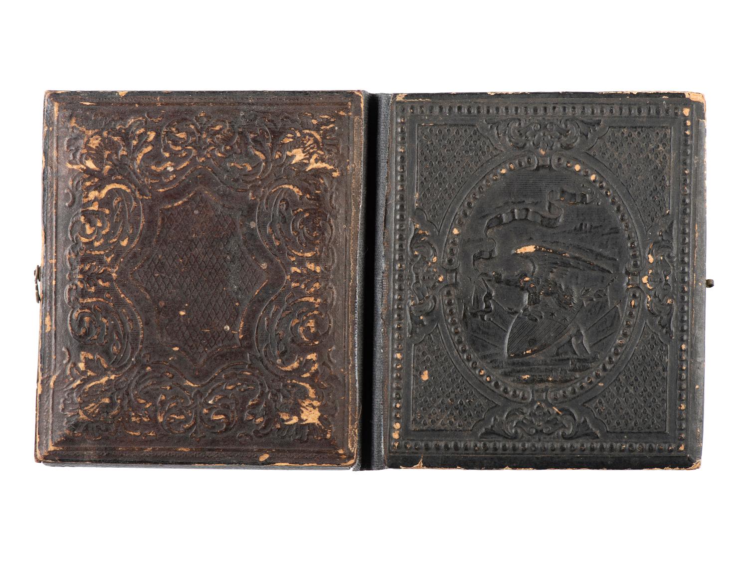 [CIVIL WAR - PHOTOGRAPHY]. Sixth plate ambrotype of an armed Confederate private. N.p.: N.p., [ca 1861-1865].