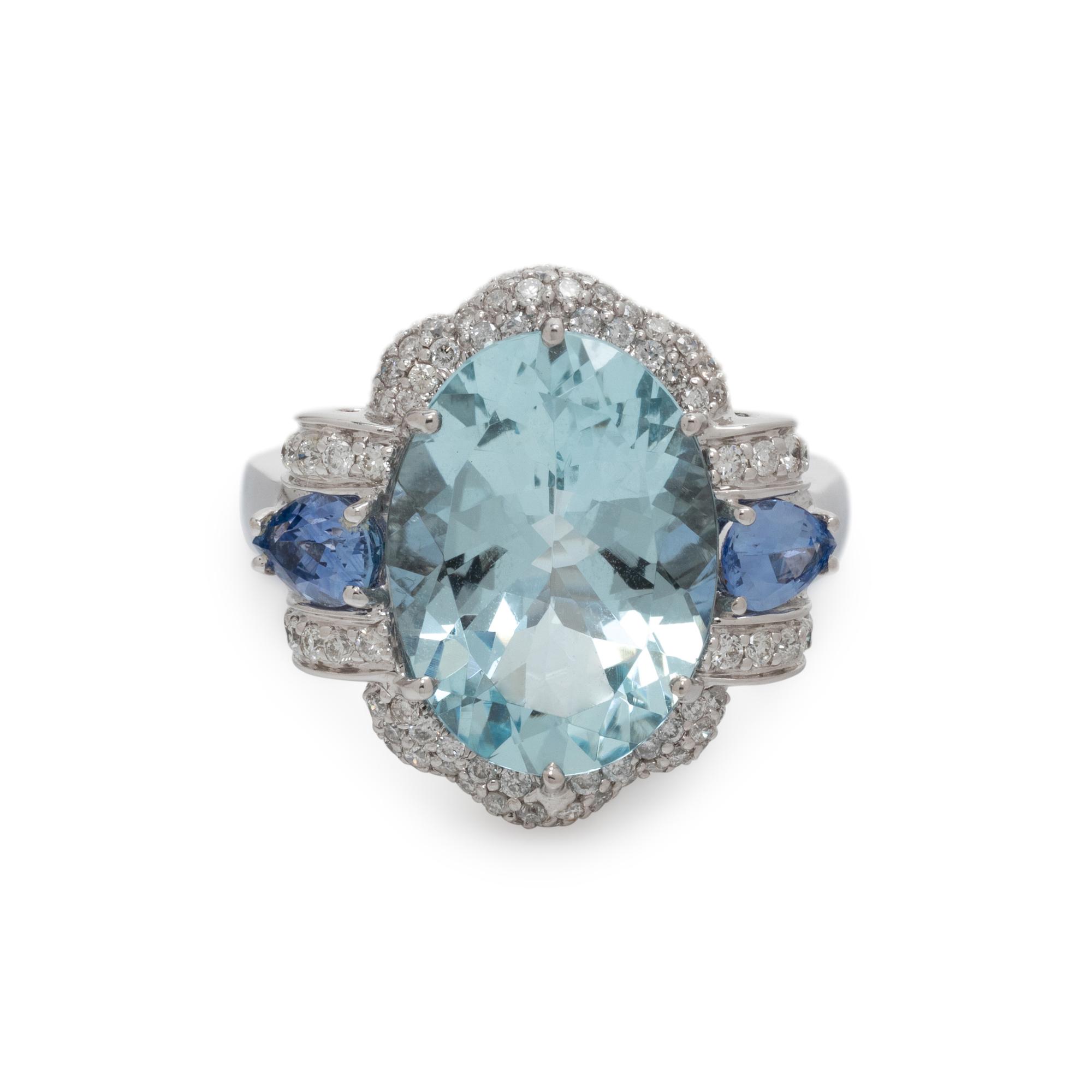 SONIA B., AQUAMARINE, SAPPHIRE AND DIAMOND RING