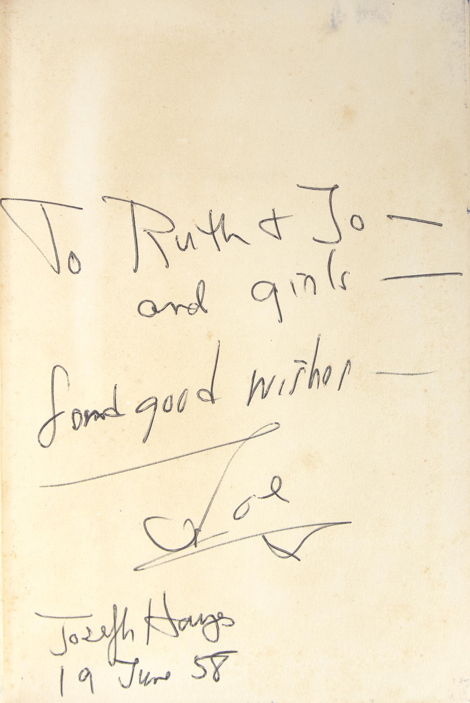 HAYES, Joseph (1918-2006). A group of 3 inscribed titles, comprising: