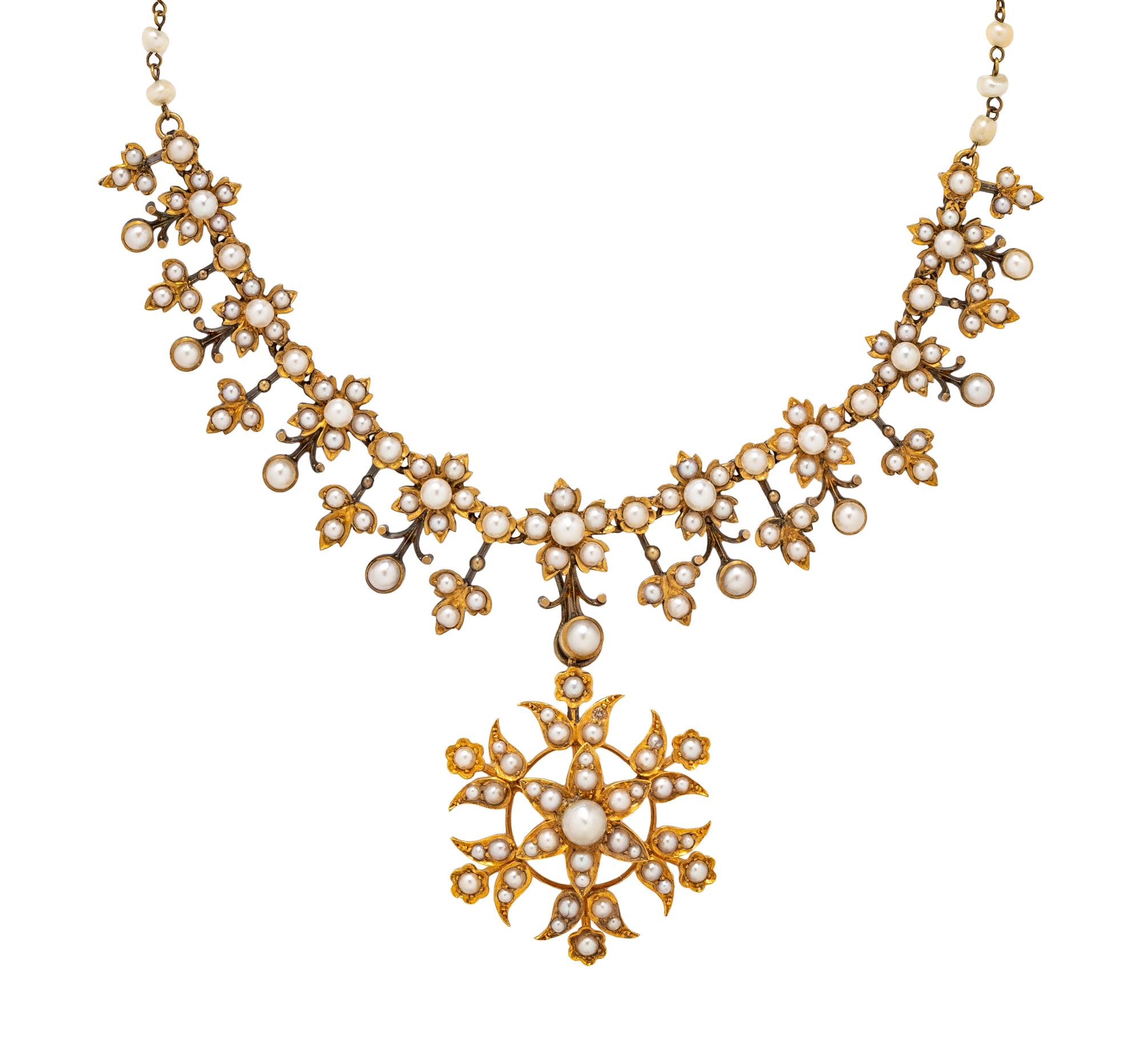 VICTORIAN, YELLOW GOLD AND PEARL NECKLACE