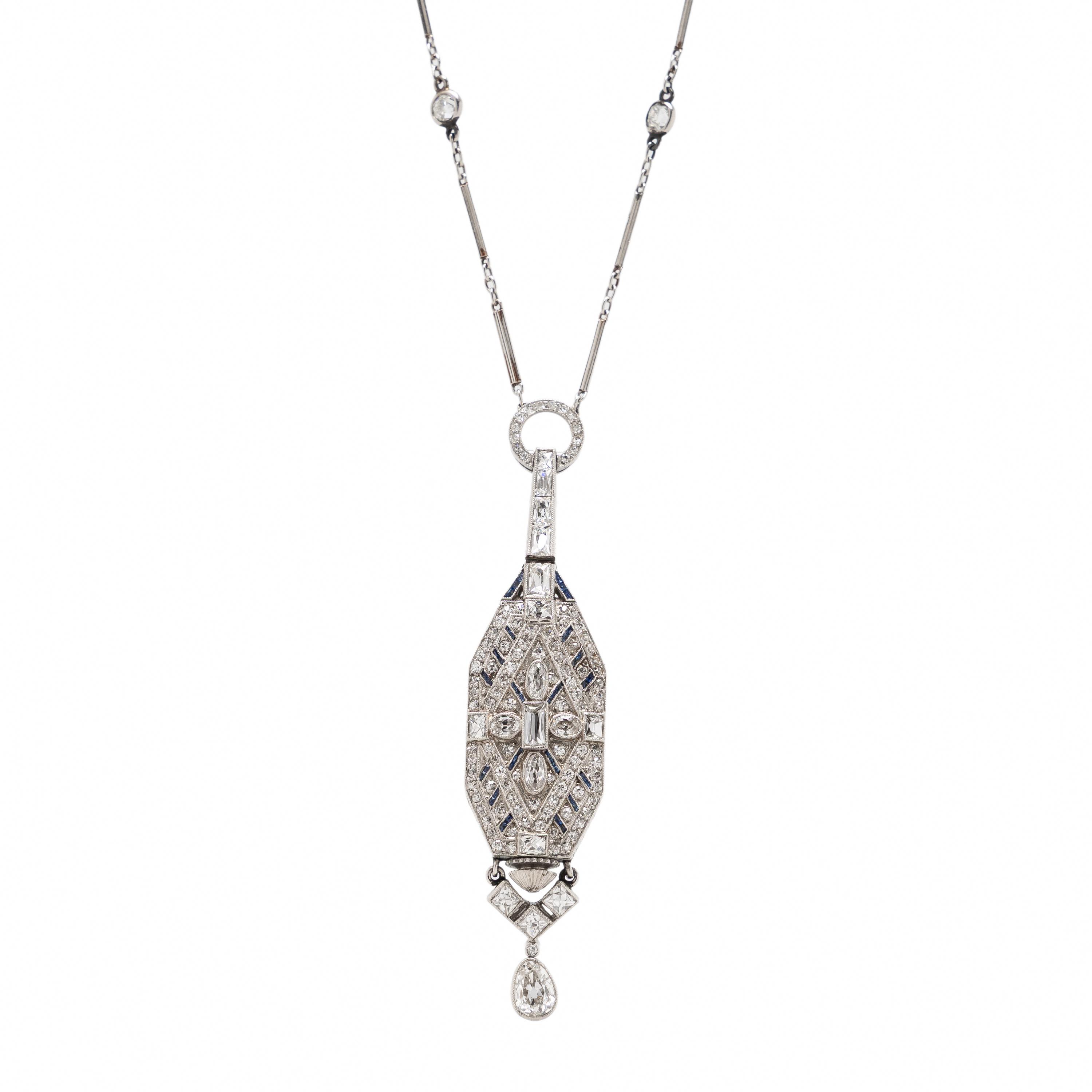 AUDEMARS PIGUET, ART DECO, DIAMOND AND SAPPHIRE PENDANT WATCH
