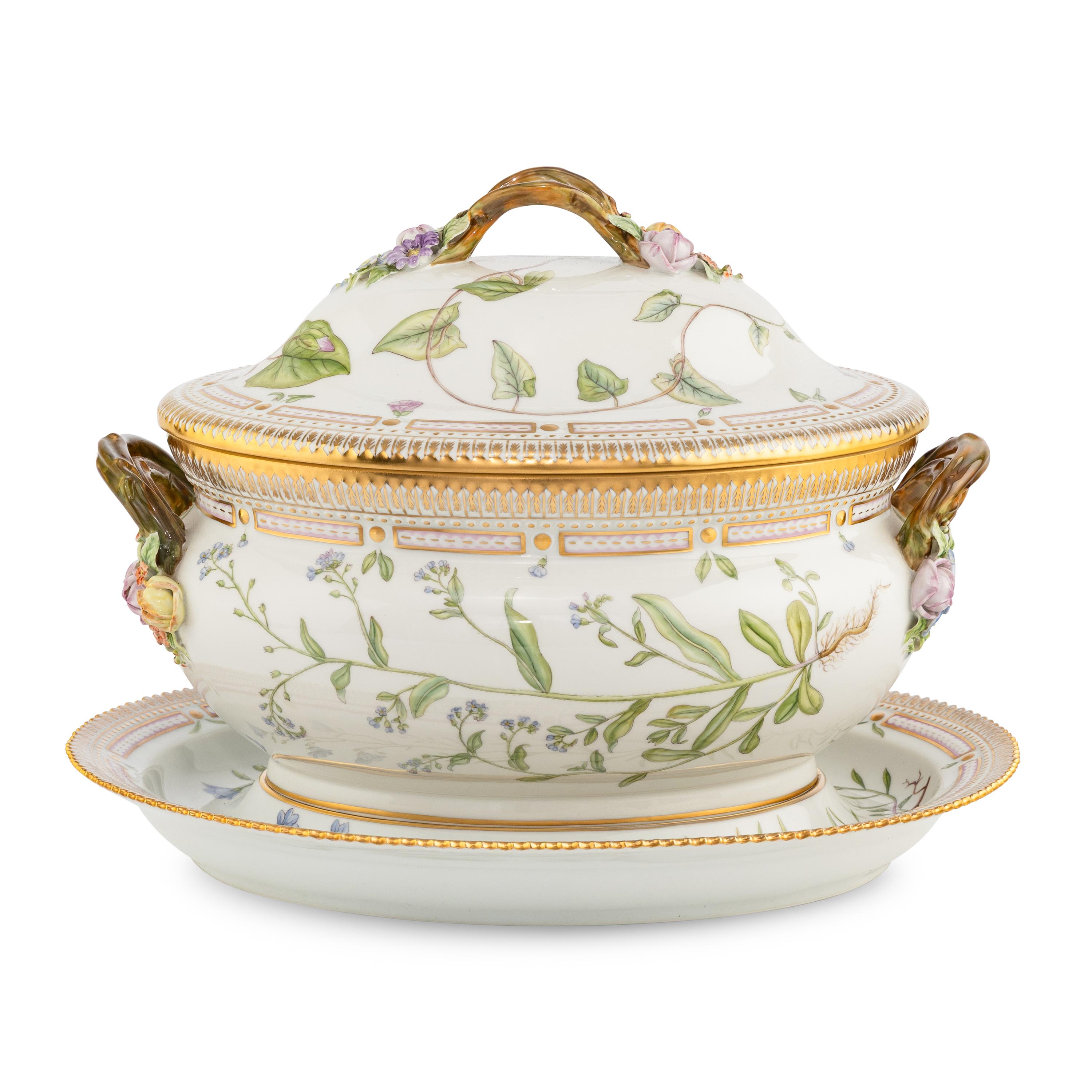 A Royal Copenhagen Flora Danica Porcelain Tureen with Cover and Stand