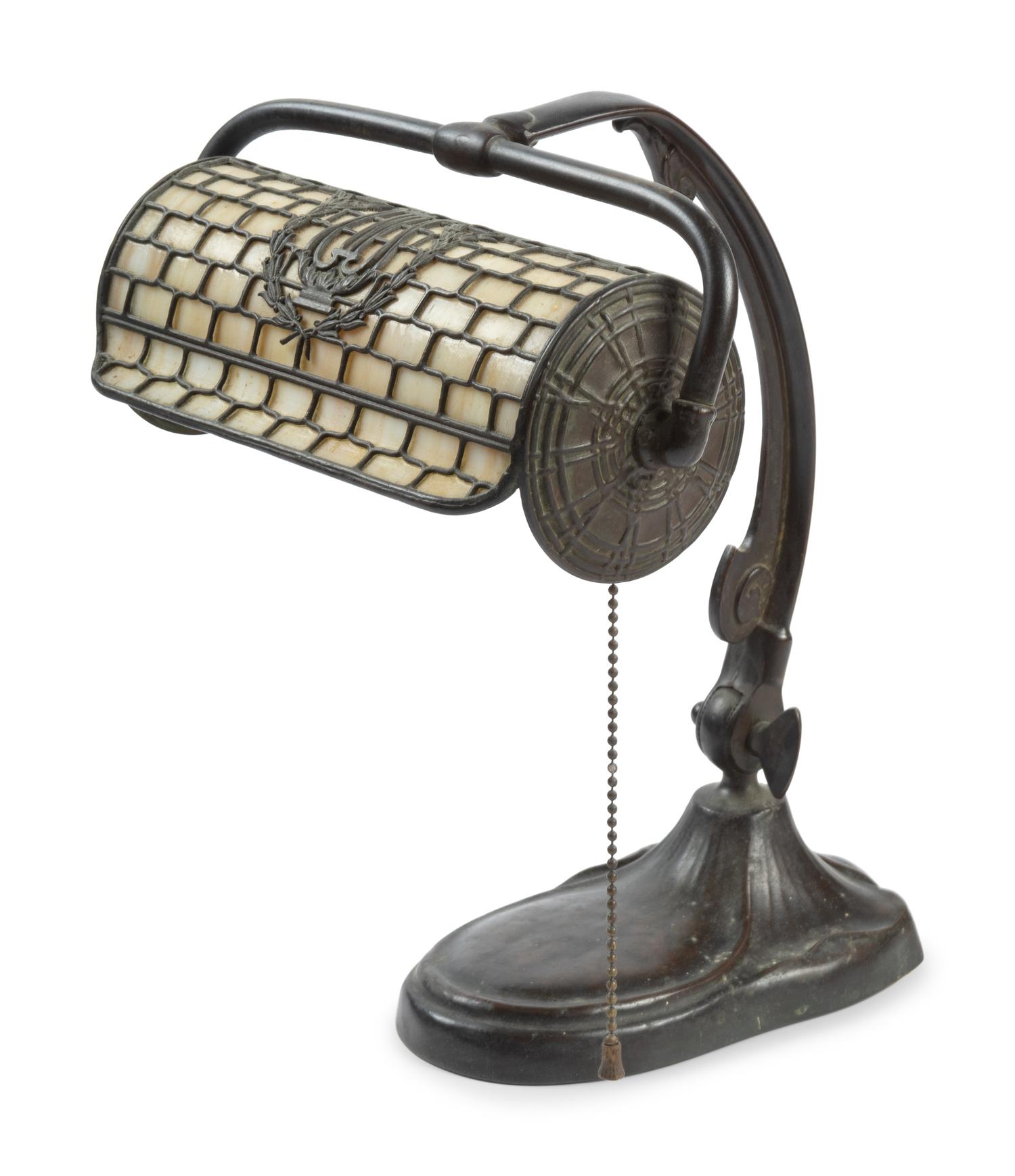 A Handel Slag Glass Desk Lamp or Piano Lamp