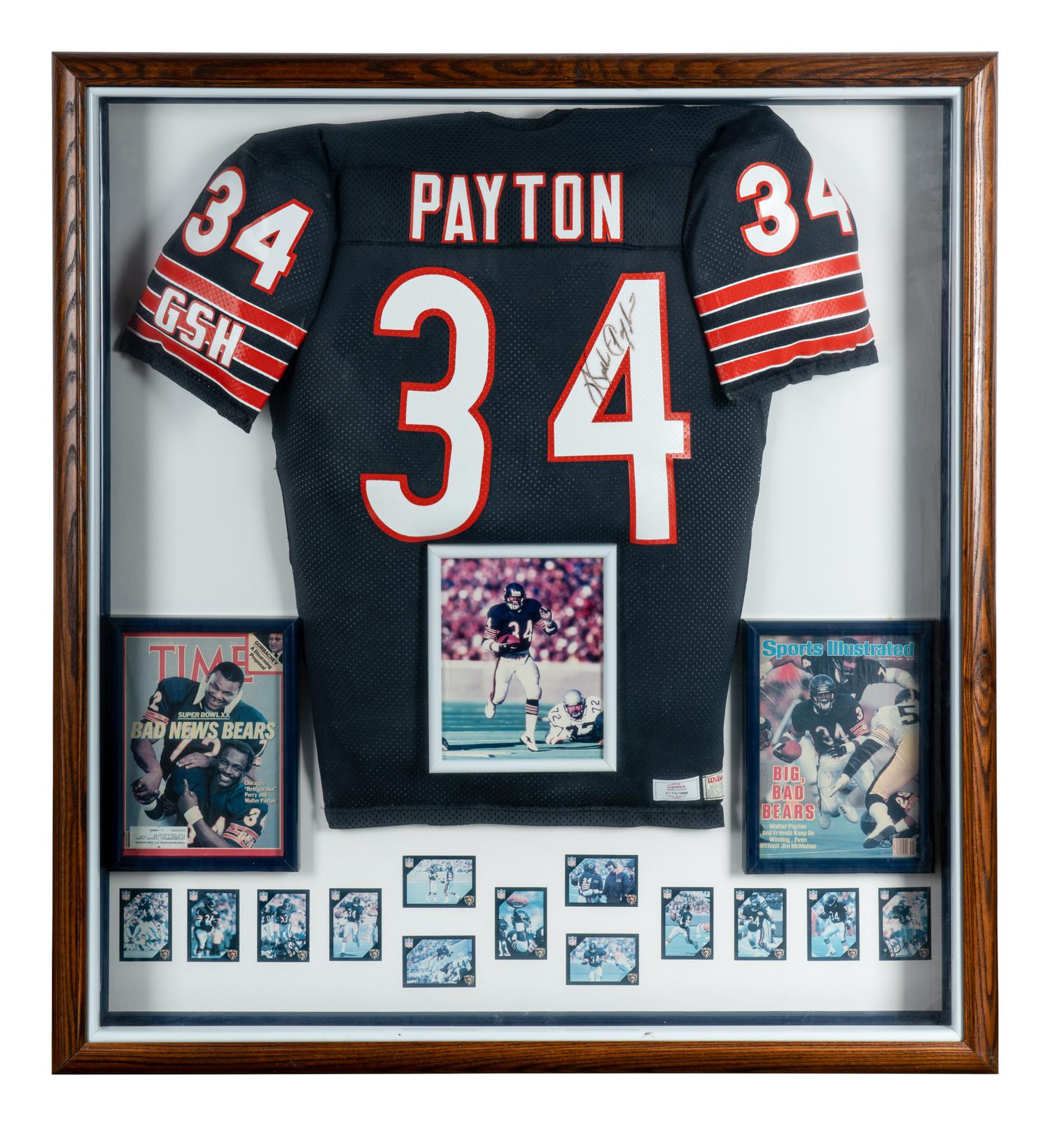 A Walter Payton Chicago Bears Signed Autograph Jersey Large Framed Display (Beckett Authentication Services Letter),