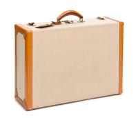 An Hermes Leather Banded Canvas Suitcase, 21.5" x 15" x 7".