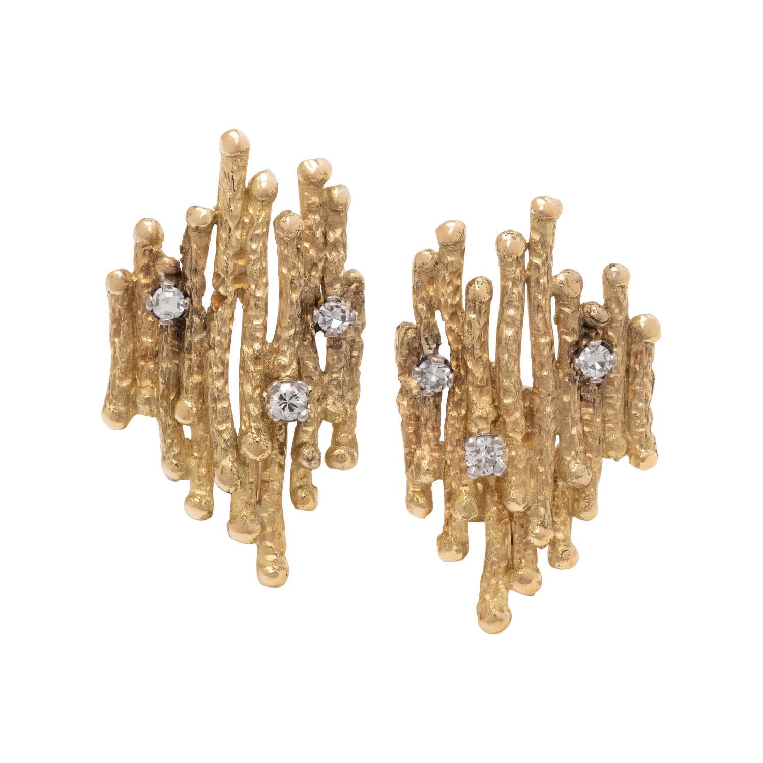 ANDREW GRIMA, YELLOW GOLD AND DIAMOND EARCLIPS