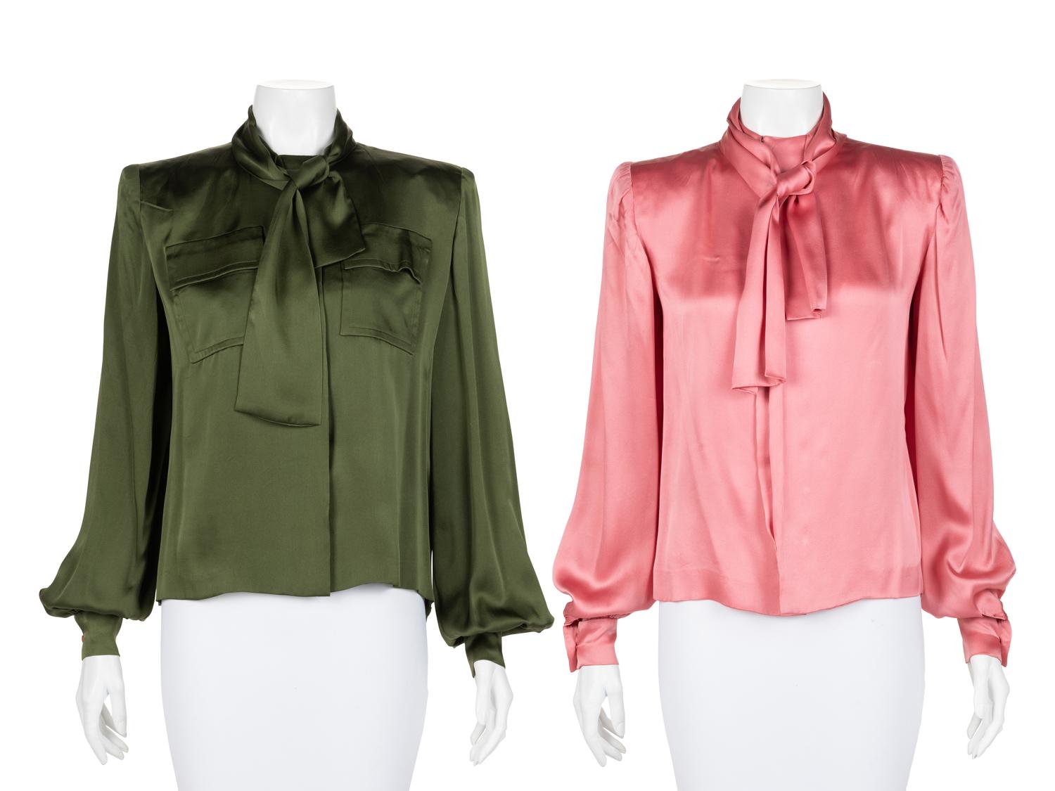 Two Givenchy Haute Couture Silk Satin Blouses, 1980-90s