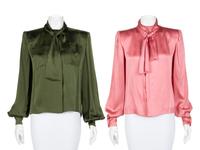Two Givenchy Haute Couture Silk Satin Blouses, 1980-90s