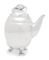 A Georg Jensen Blossom Hammered Silver Chocolate Pot