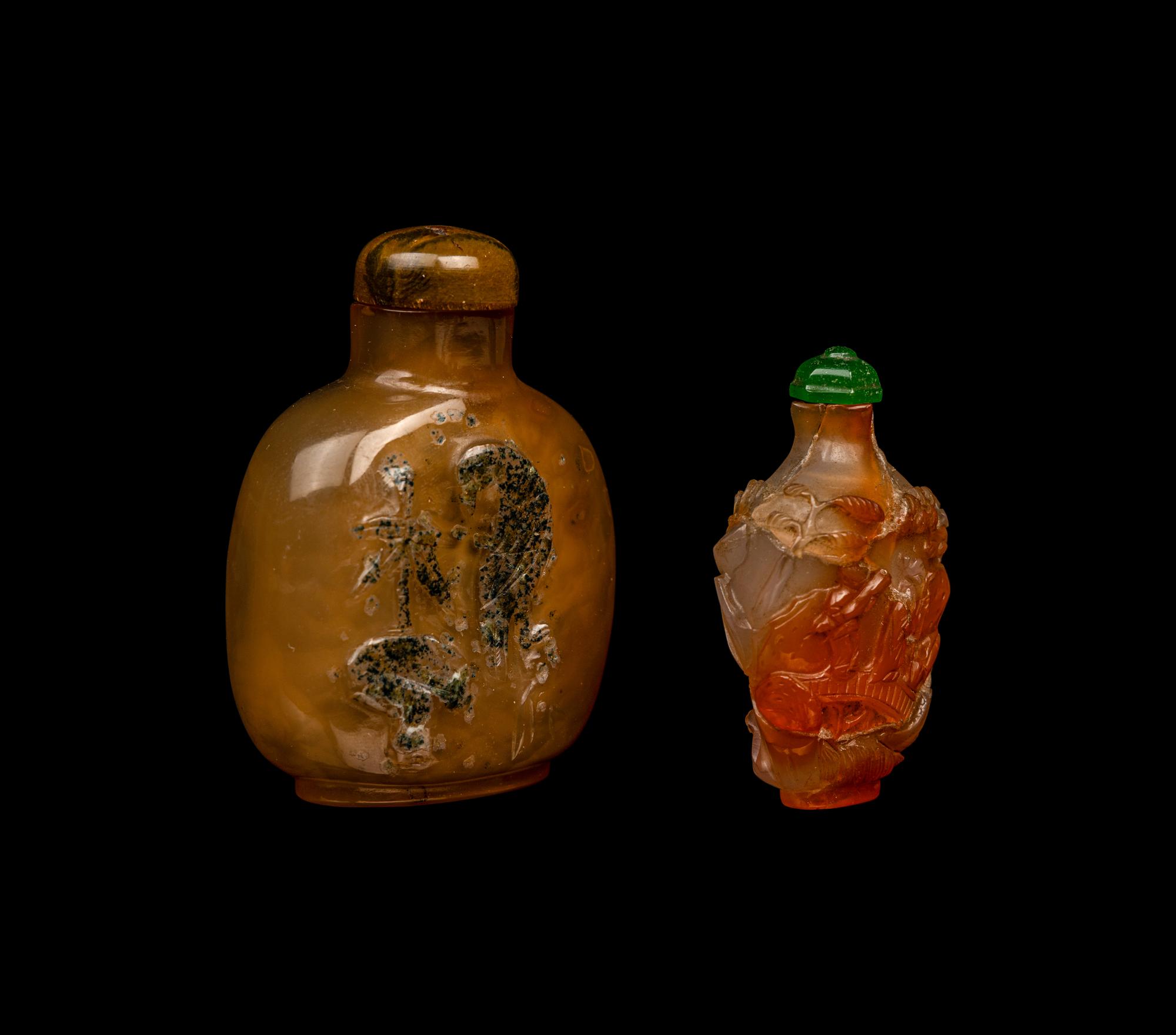 Two Chinese Carved Agate Snuff Bottles