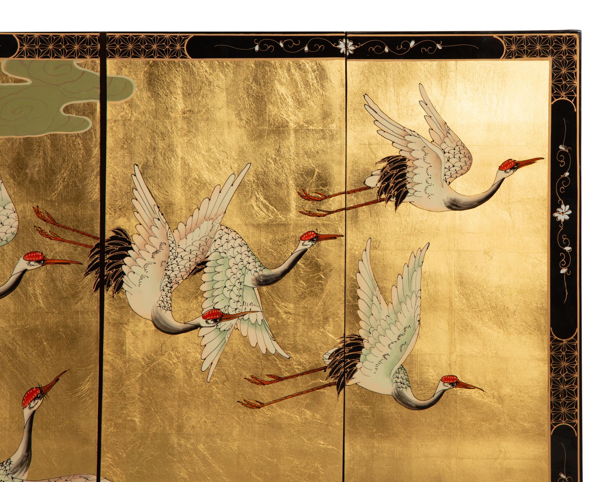 A Japanese Four-Panel Laquered Wall Screen