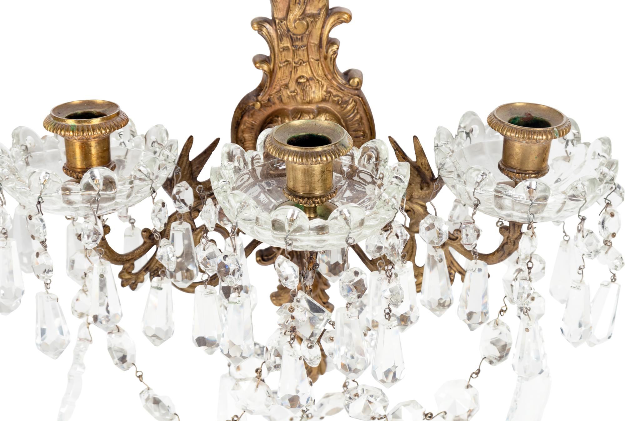 A Pair of Italian Gilt Bronze and Cut Glass Sconces