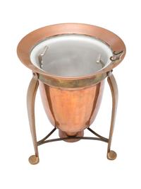 An American Brass, Copper and Aluminum Tureen with Lid and Stand