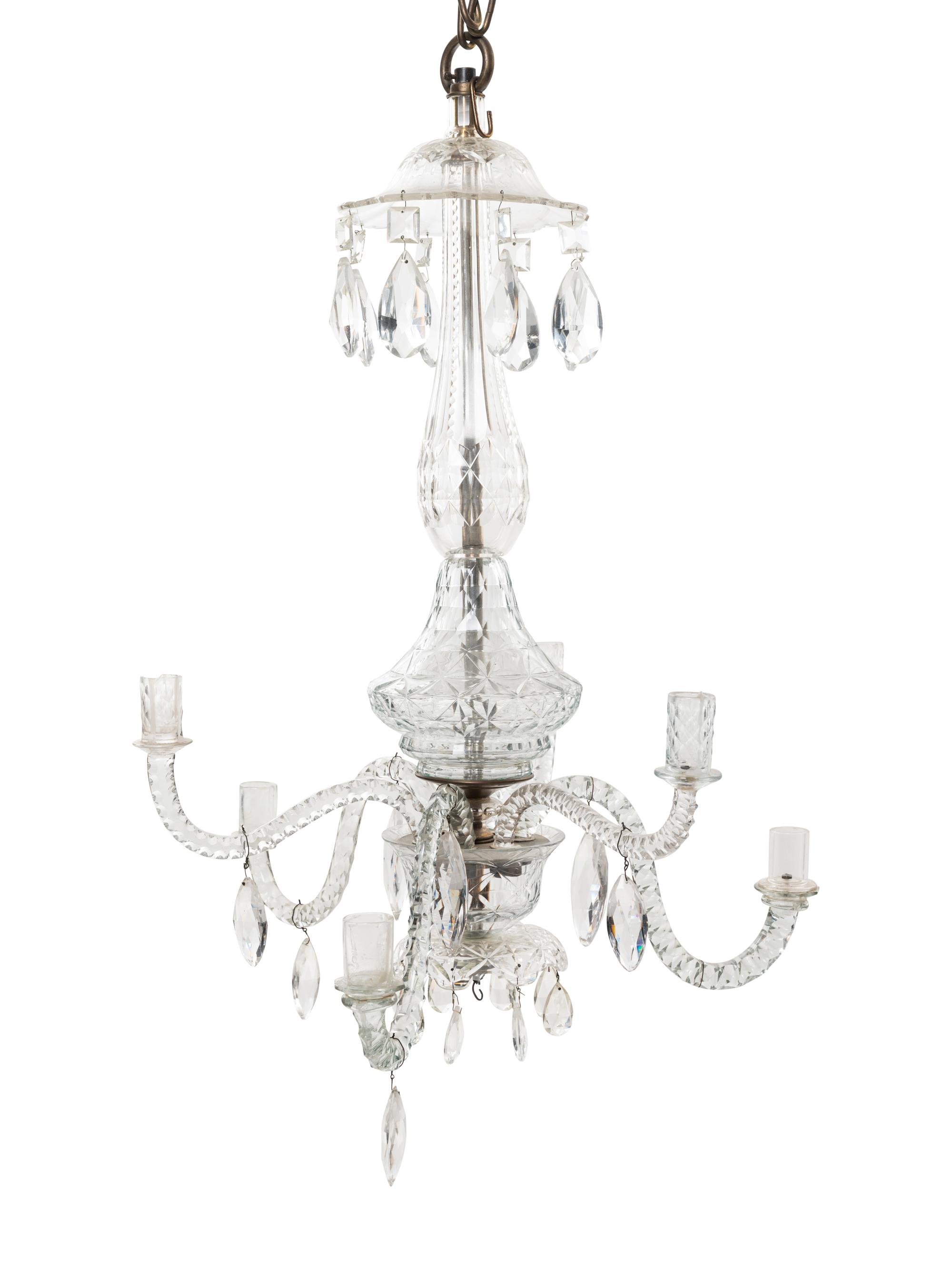 An English Cut Glass Six-Light Chandelier