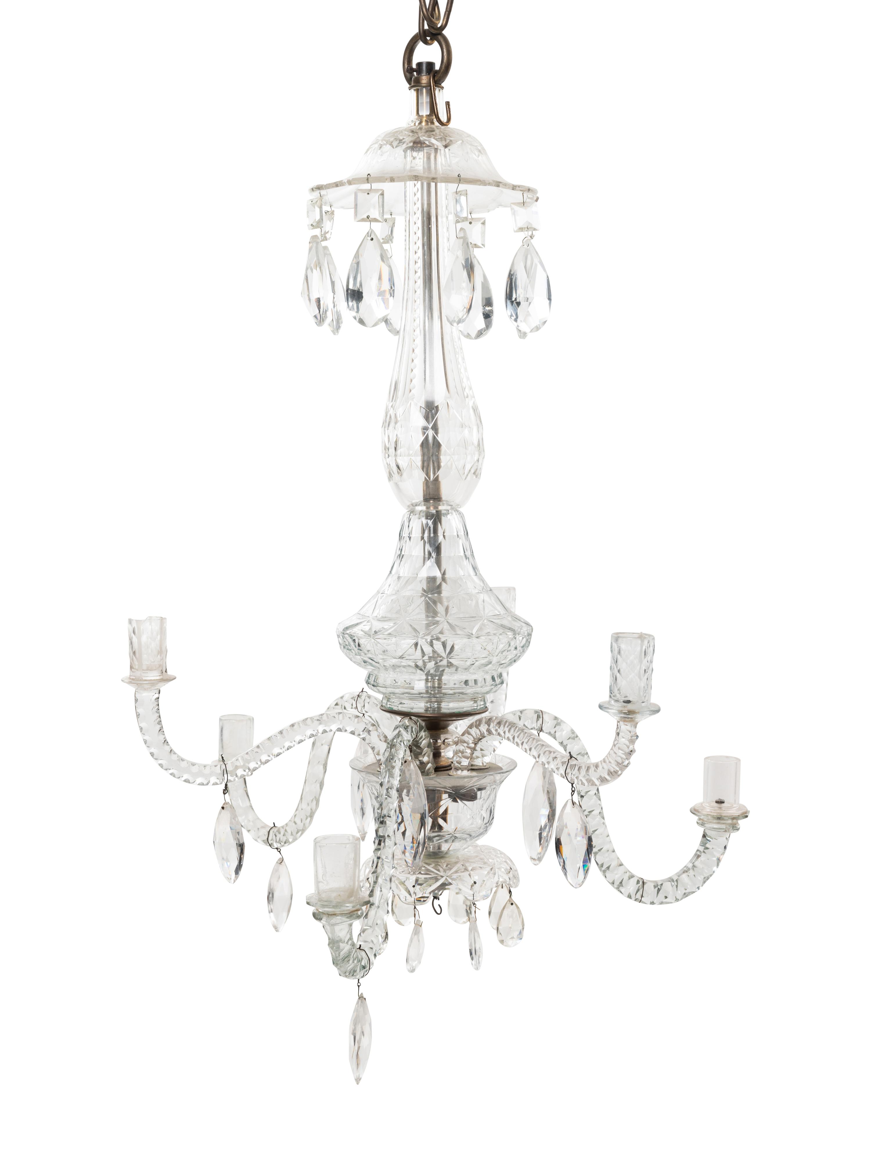 An English Cut Glass Six-Light Chandelier