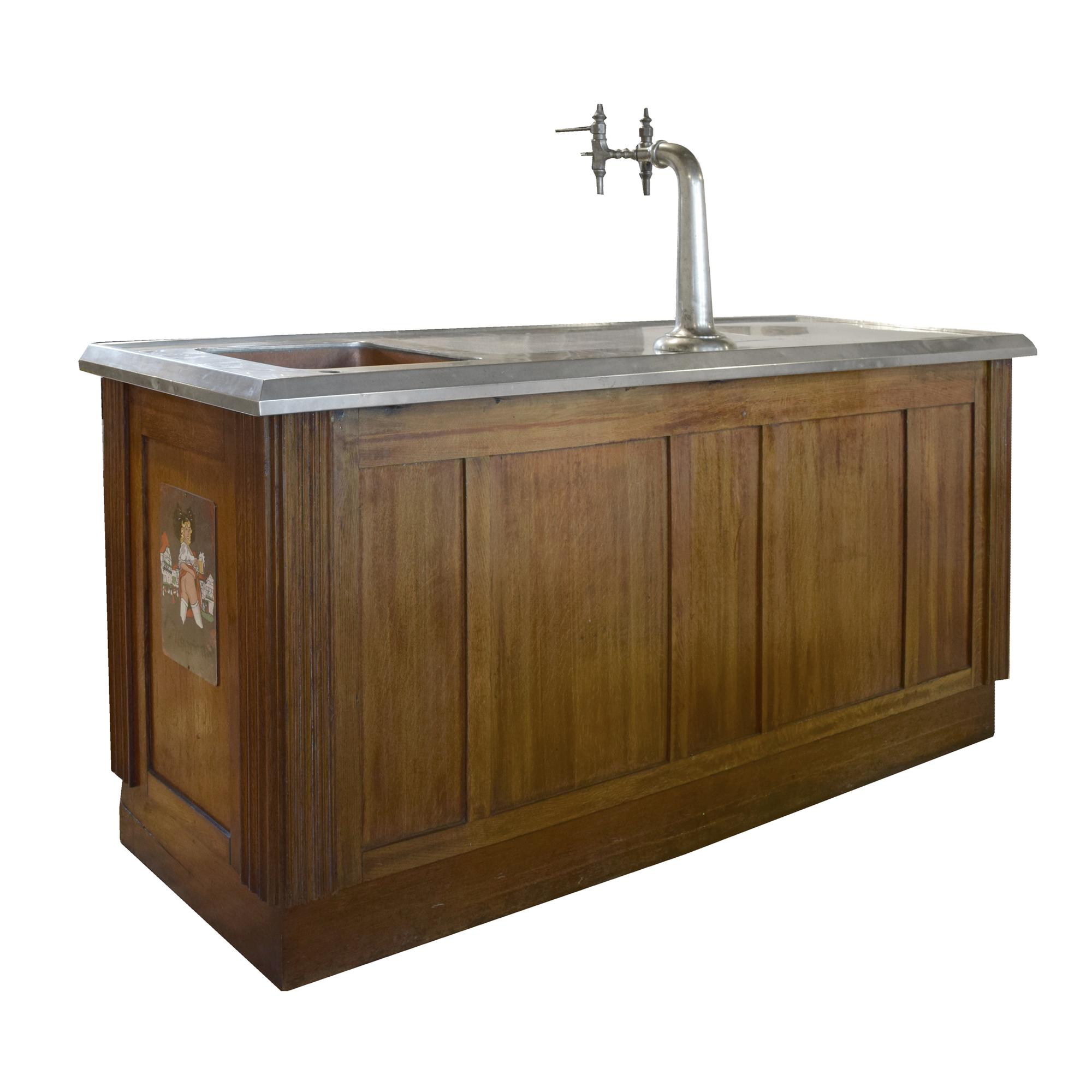 An Oak, Stainless Steel and Copper Cafe Bar 77.25" W x 26" D x 56" H — France, Circa 1920