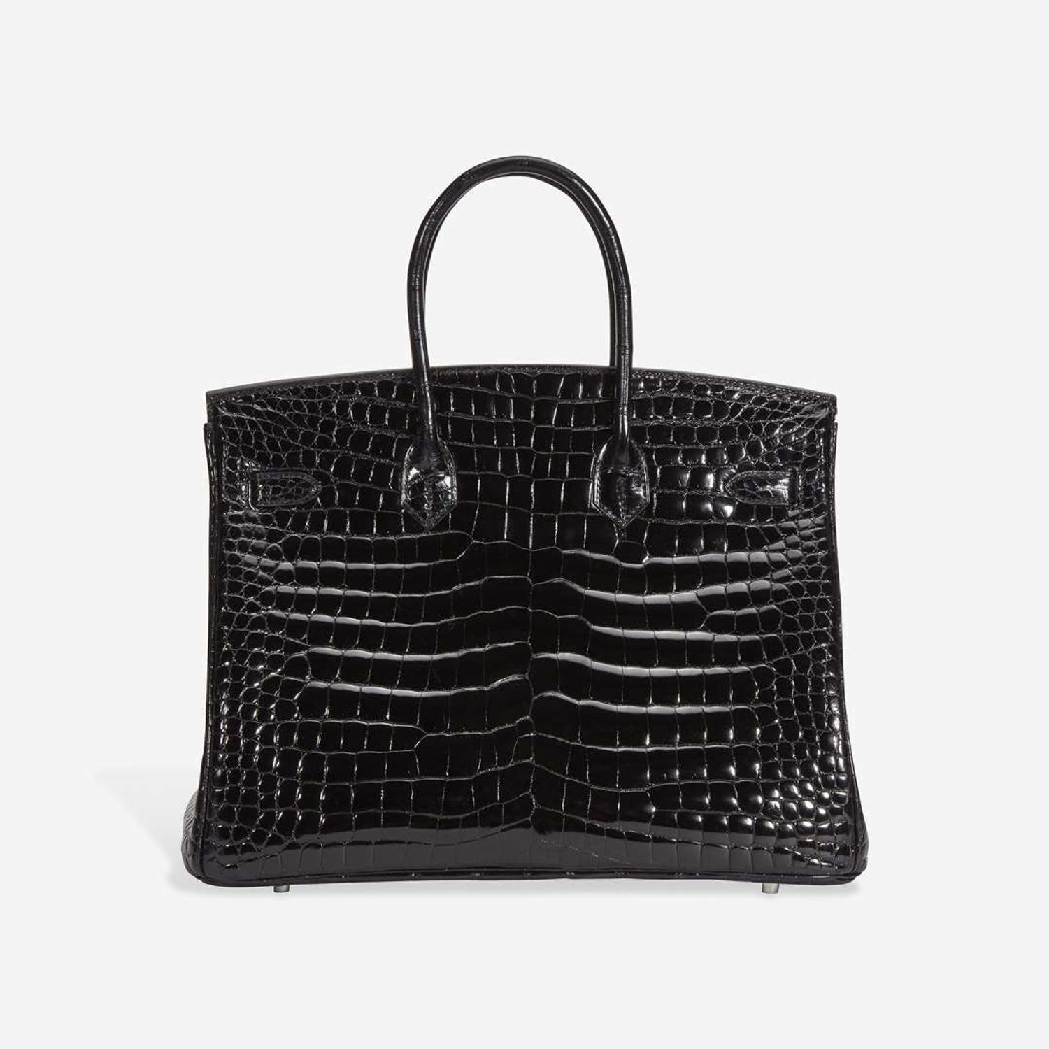 An Hermès Shiny Black Porosus Crocodile Birkin 35 with Palladium Hardware 2013