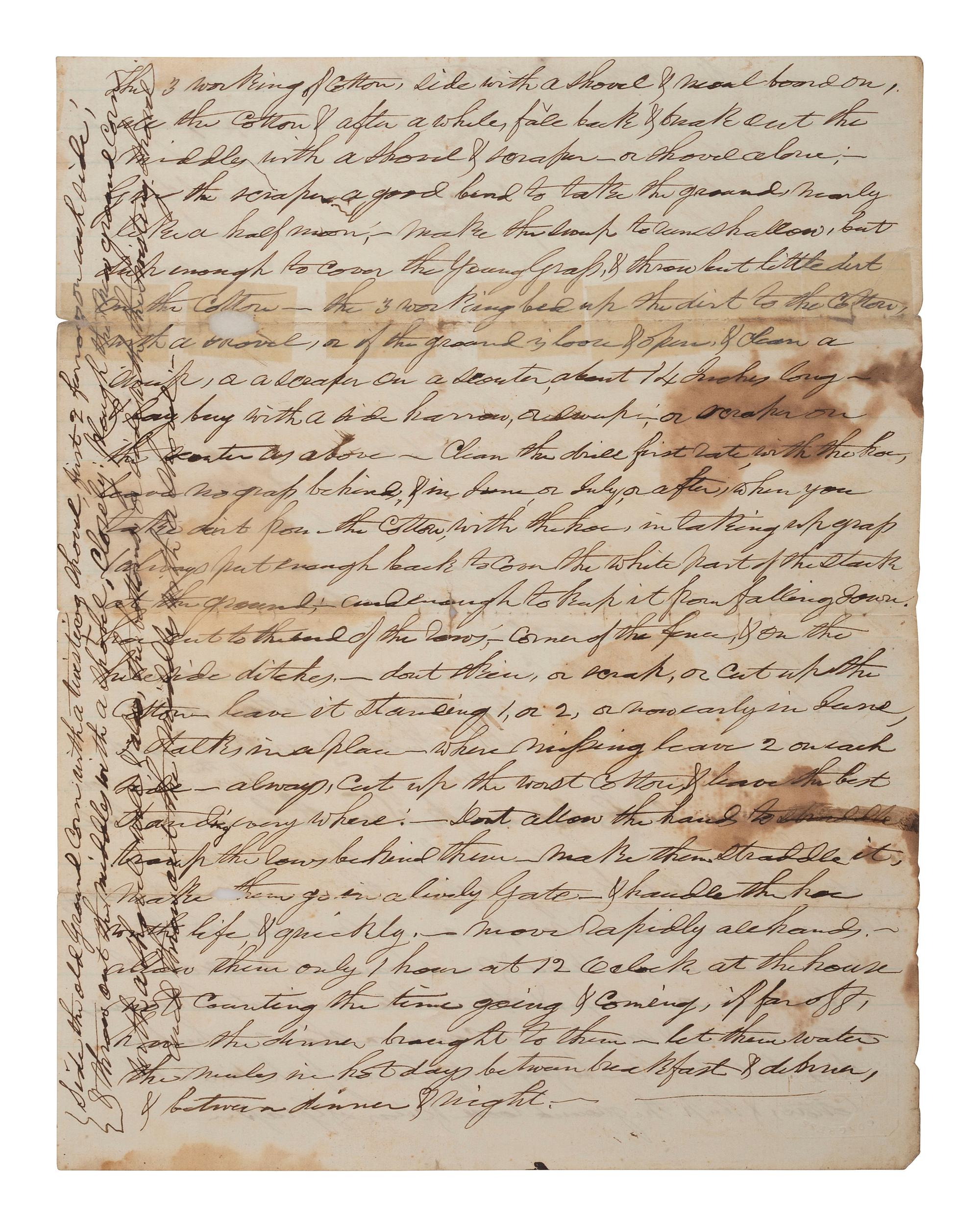 [SLAVERY & ABOLITION]. How to Work Cotton. Manuscript document. N.p., ca 1830s-1840s.