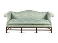 A Georgian Style Damask Upholstered Camelback Sofa