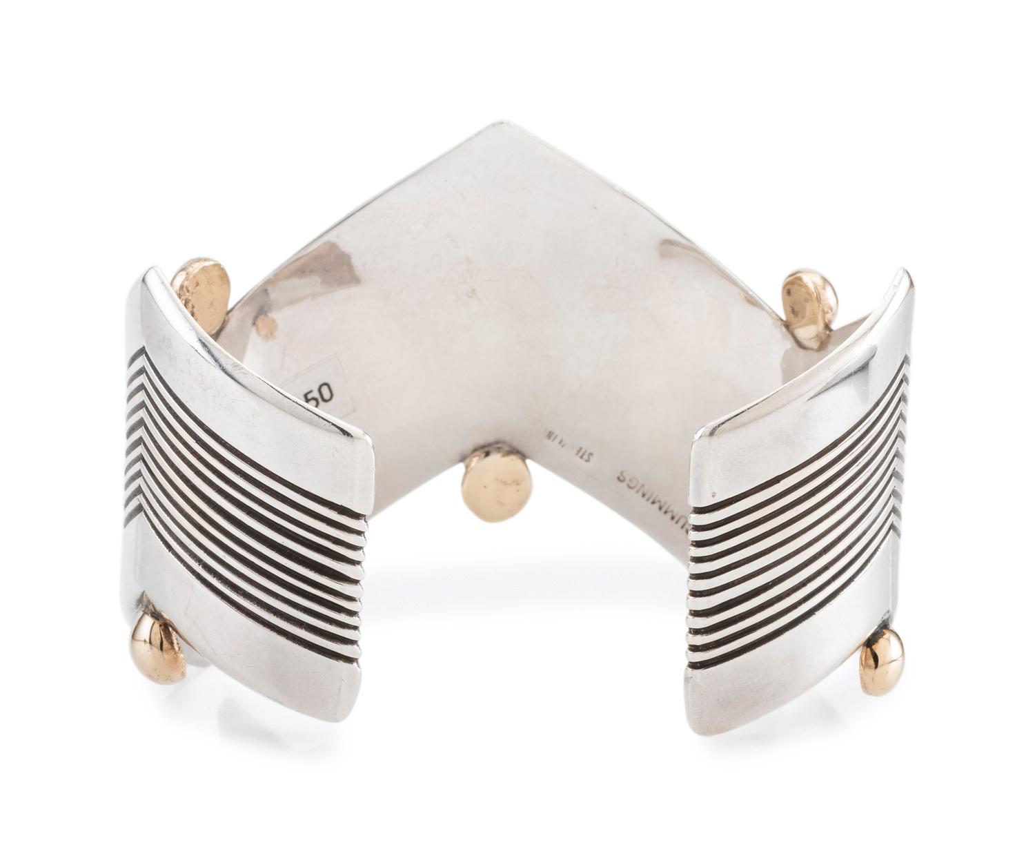 Sterling Silver Zigzag Cuff Bracelet, with 14K Gold Bead Accents