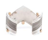 Sterling Silver Zigzag Cuff Bracelet, with 14K Gold Bead Accents