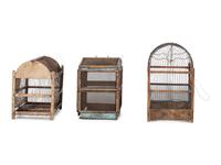 Three Wood and Wire Folk Art Bird Cages